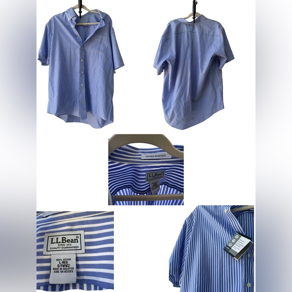 L.L. Bean Blue and White Casual Button Down Shirt